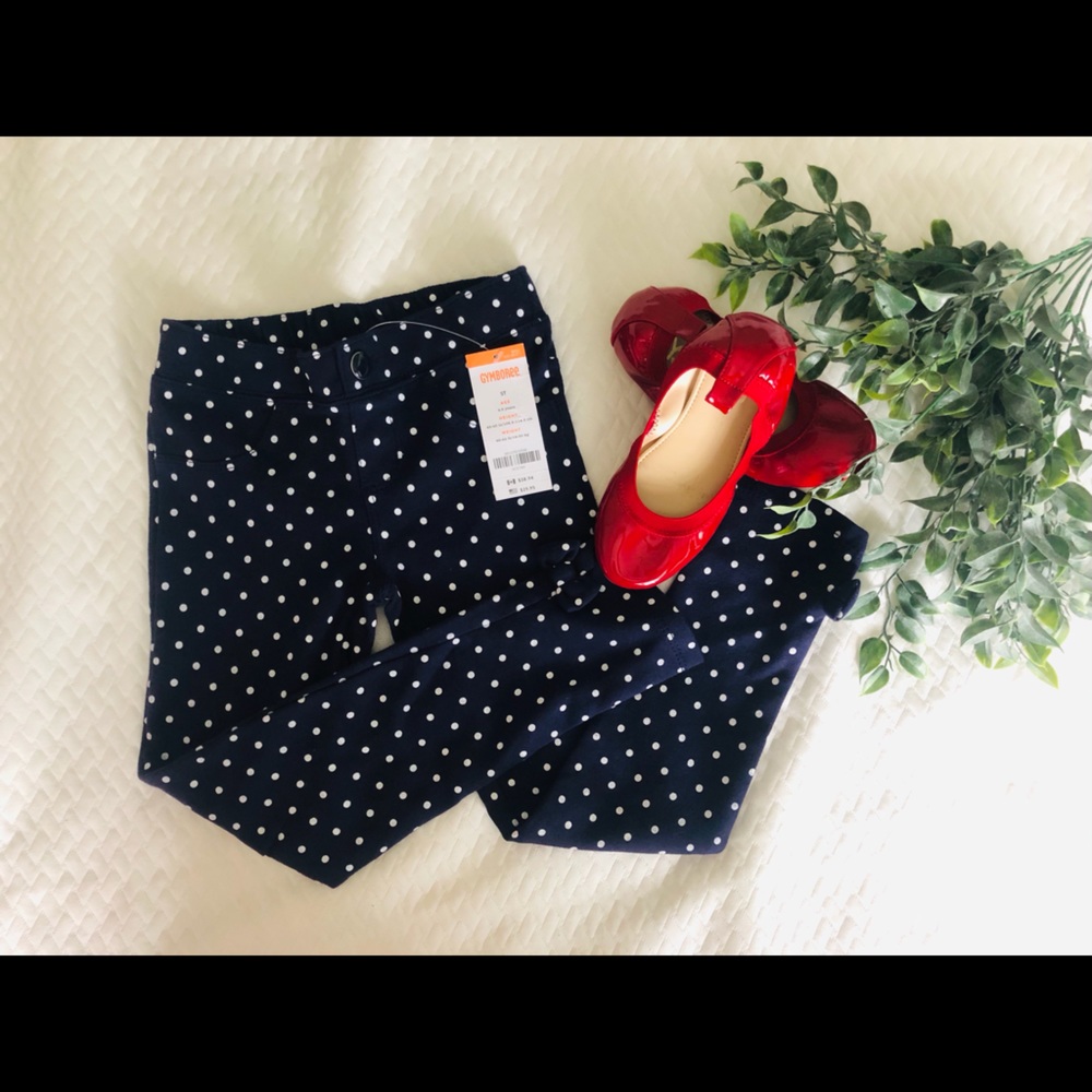 Gymboree White Polka Dot Navy Jegging Pants, 5T